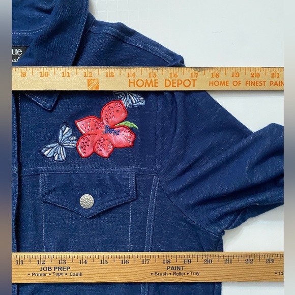 Onque Casual Soft lightweight bling denim jacket, snap buttons, 3/4 sleeves, L - Picture 6 of 12